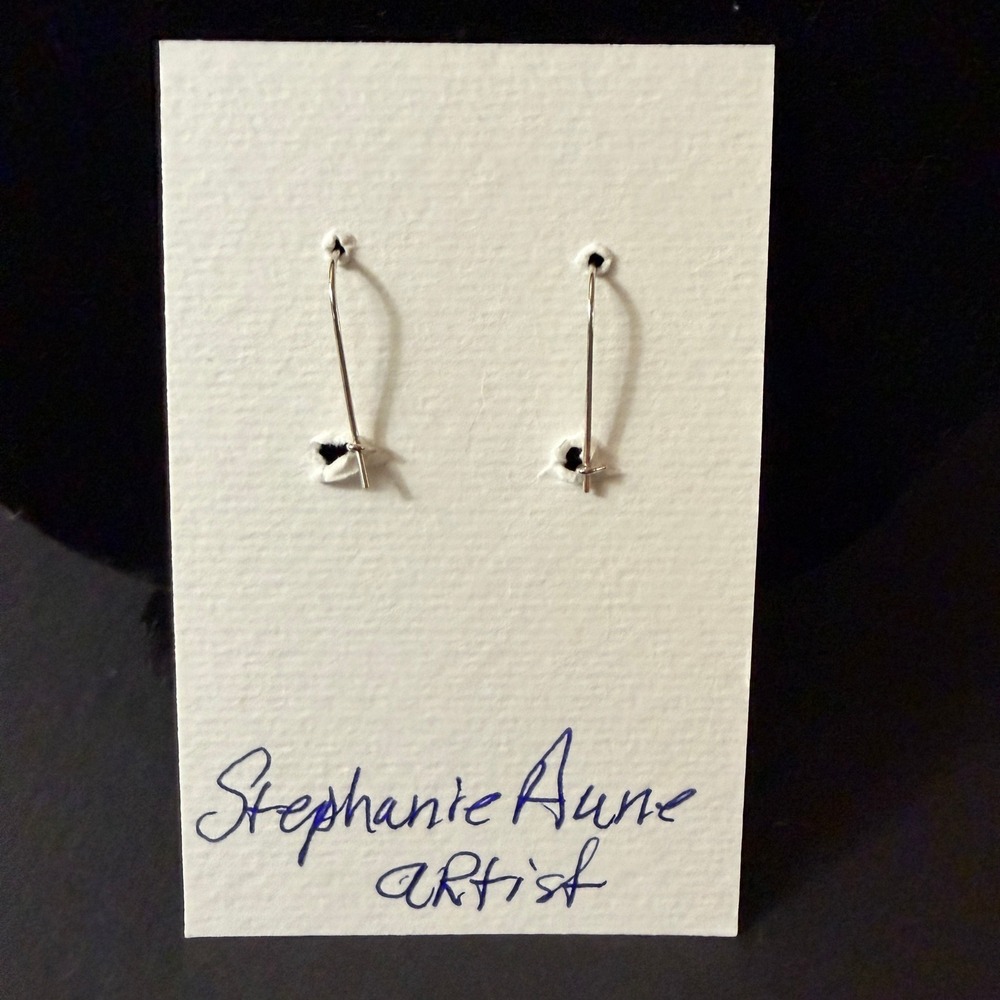 Dichroic Glass Bead Drop‎ Earrings Iridescent blk copper Cylinder Stephanie Aune - Picture 5 of 5